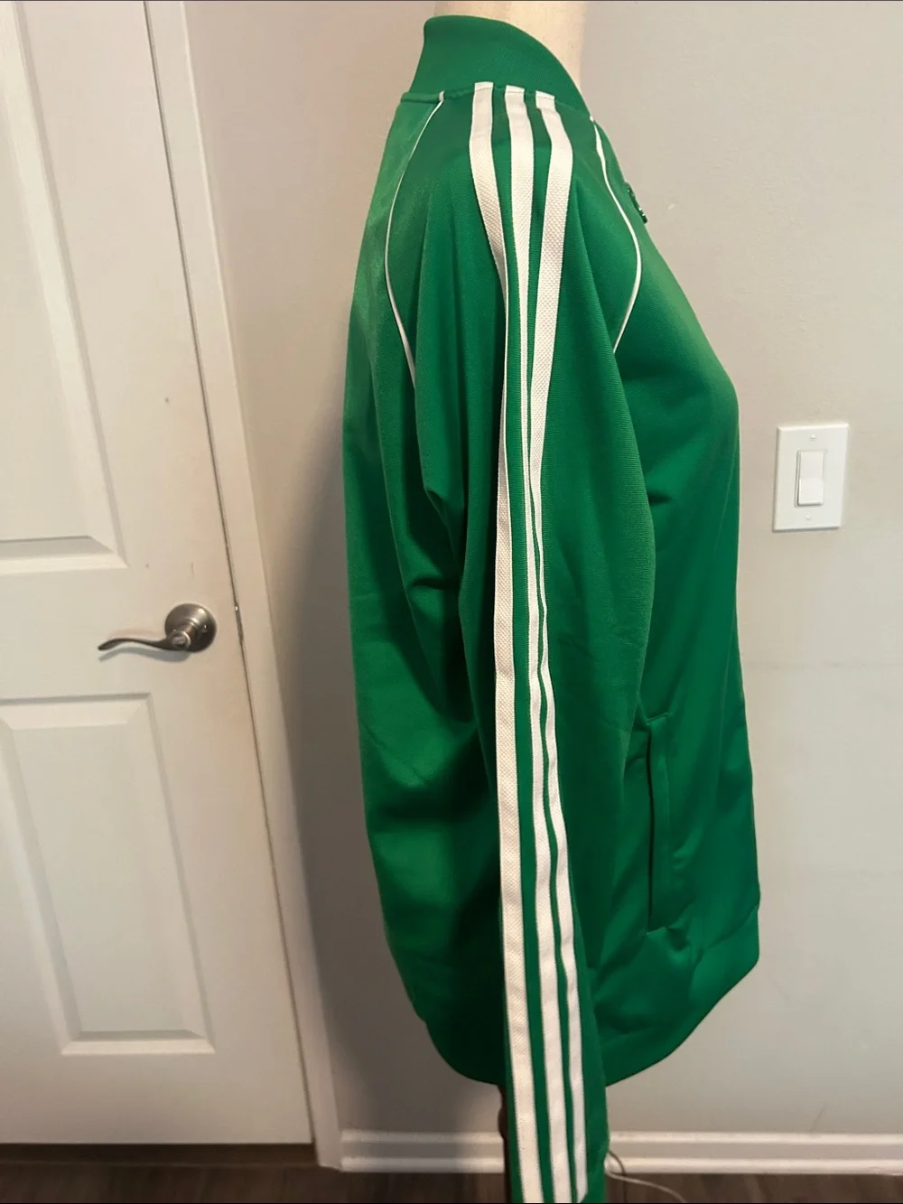 adidas Originals Green Bomber-Style Track Jacket with White Stripes